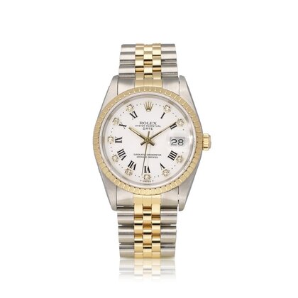 Date 34 34 steel - gold Jubilee white roman diamond + papers
