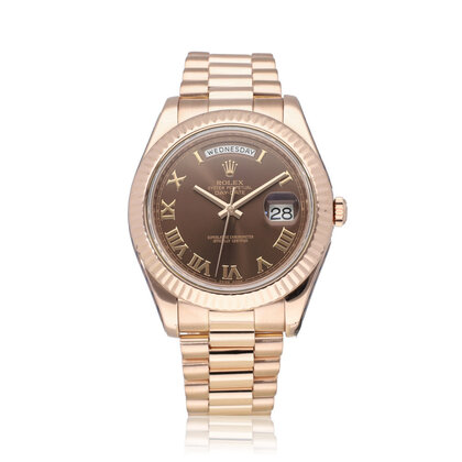 Day-Date II 41 NEW ROLEX SERVICE - 2015 B+P | rose gold choco - brown President