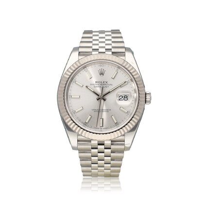 Datejust 41 steel - white gold silver index fluted Jubilee 2020 box + papers