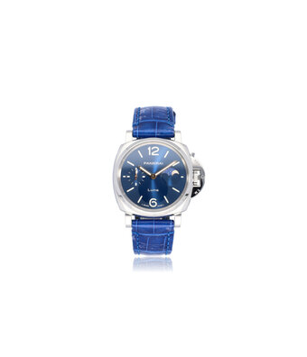Panerai Luminor Due Luna 38 steel alligator strap blue 2024 box + papers