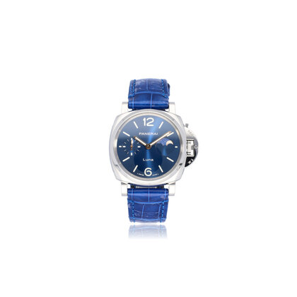 Luminor Due Luna 38 2026 box + papers | steel alligator strap blue