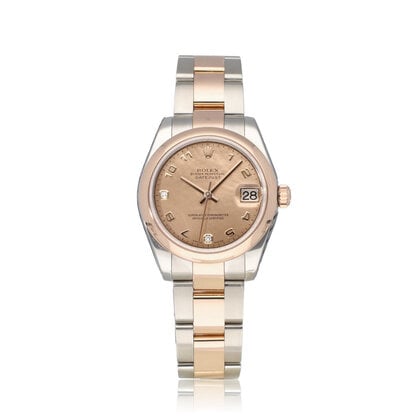 Datejust 31 NEW ROLEX SERVICE - 2019 B+P | steel - rose gold rare pink crystal diamond dia