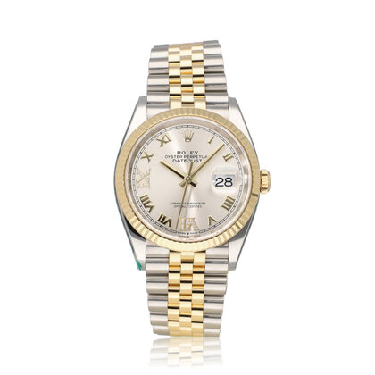 Datejust 36 NEW ROLEX SERVICE - 2019 B+P | silver roman diamond steel - gold Jubilee