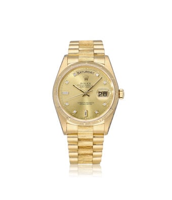 Rolex Day-Date 36 NEW ROLEX SERVICE - 1988 | yellow gold bark diamond - baguette tight President