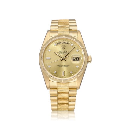 Day-Date 36 NEW ROLEX SERVICE - 1988 | yellow gold bark diamond - baguette tight President