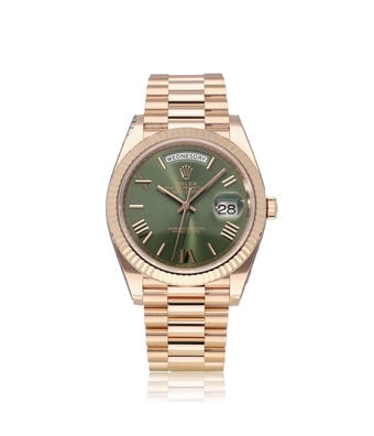 Rolex Day-Date 40 NEW ROLEX SERVICE - 2016 box + papers | rose gold olive / money green Presiden