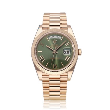 Day-Date 40 NEW ROLEX SERVICE - 2016 box + papers | rose gold olive / money green Presiden