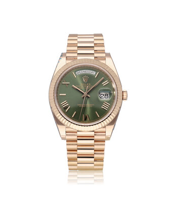 Rolex Day-Date 40 NEW ROLEX SERVICE - 2016 box + papers | rose gold olive / money green Presiden