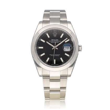 Datejust 41 NEW ROLEX SERVICE - 2022 B+P | steel black index domed Oyster