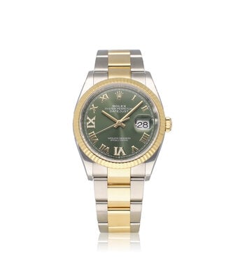 Rolex Datejust 36 NEW ROLEX SERVICE - 2020 B+P | steel - yellow gold green roman diamond IV IX O