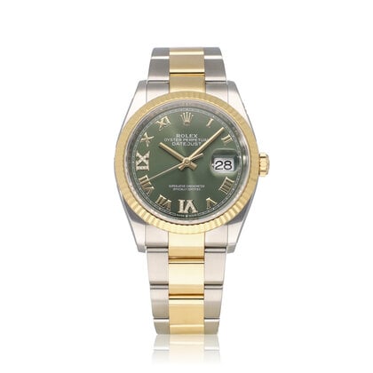 Datejust 36 NEW ROLEX SERVICE - 2020 B+P | steel - yellow gold green roman diamond IV IX O