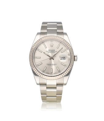 Rolex Datejust 41 NEW ROLEX SERVICE - 2018 B+P | steel - white gold silver index fluted Oyster