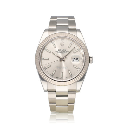 Datejust 41 NEW ROLEX SERVICE - 2018 B+P | steel - white gold silver index fluted Oyster