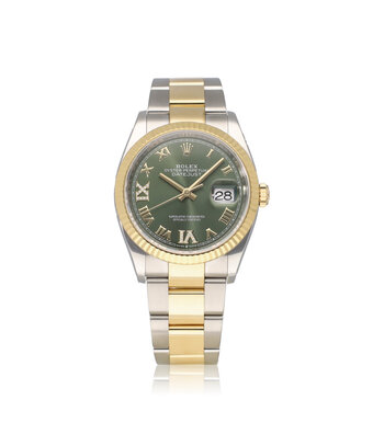 Rolex Datejust 36 NEW ROLEX SERVICE - 2020 B+P | steel - yellow gold green roman diamond IV IX O