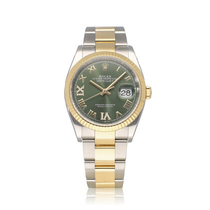 Datejust 36 NEW ROLEX SERVICE - 2020 B+P | steel - yellow gold green roman diamond IV IX O