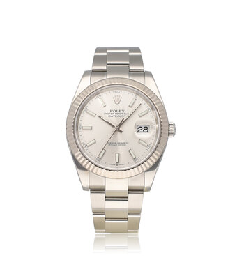Rolex Datejust 41 NEW ROLEX SERVICE | steel - white gold silver index fluted Oyster