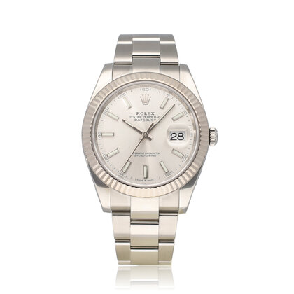 Datejust 41 NEW ROLEX SERVICE | steel - white gold silver index fluted Oyster
