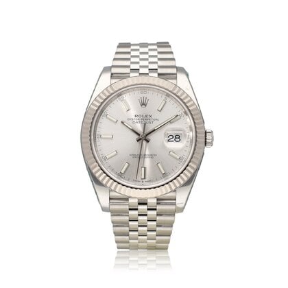 Datejust 41 steel - white gold silver index fluted Jubilee 2020 box + papers