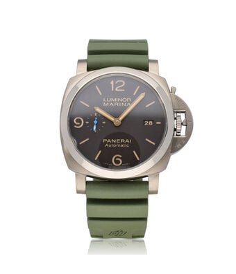 Panerai Luminor  44 OPEN CARD - box + paper | steel brown dial green rubber