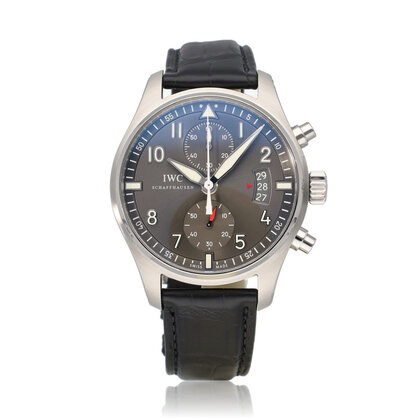 Pilot's Watch Spitfire Chronograph 43 NEW IWC STRAP - 2013 B+P | steel grey black alligato