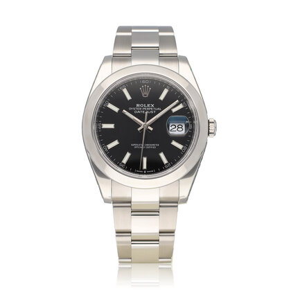 Datejust 41 NEW ROLEX SERVICE - 2022 B+P | steel black index domed Oyster