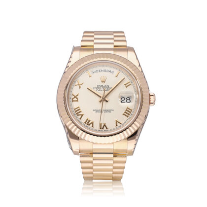Day-Date II 41 NEW ROLEX SERVICE - 2015 B+P | rose gold white roman President