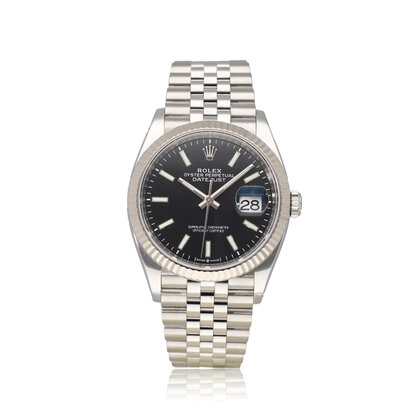 Datejust 36 NEW ROLEX SERVICE - 2021 box + papers | steel white gold fluted black Jubilee