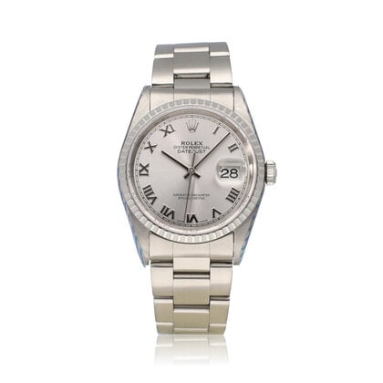 Datejust 36 NEW ROLEX SERVICE - 2000 B+P | steel grey roman ETB - engine turned Oyster