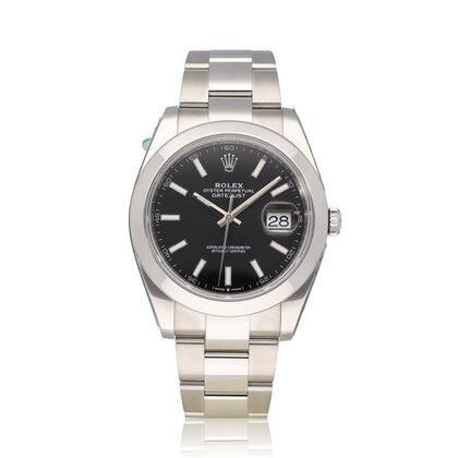 Datejust 41 NEW ROLEX SERVICE - 2023 B+P | steel black index domed Oyster