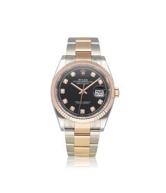 Rolex Datejust 36 NEW ROLEX SERVICE - 2021 B+P | steel - rose everose gold fluted black diamond