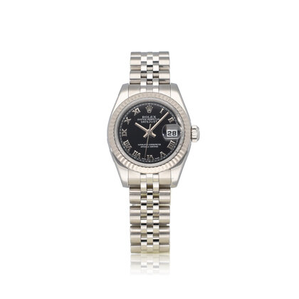 Lady-Datejust 26 -  2005 box + papers | steel - white gold black roman Jubilee