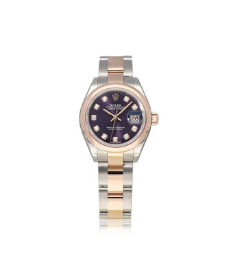 Rolex Lady-Datejust 28 - 2024 box + papers | aubergine purple diamond steel - rose gold