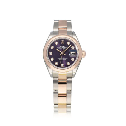 Lady-Datejust 28 - 2024 box + papers | aubergine purple diamond steel - rose gold