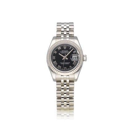 Lady-Datejust 26 -  2005 box + papers | steel - white gold black roman Jubilee