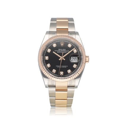 Datejust 36 NEW ROLEX SERVICE - 2021 B+P | steel - rose everose gold fluted black diamond