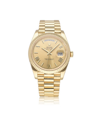 Rolex Day-Date 40 NEW ROLEX SERVICE - 2020 B+P | yellow gold champagne Roman President