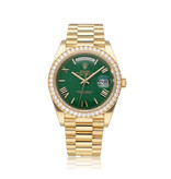 Rolex Day-Date 40 NEW ROLEX SERVICE - 2023 B+P | Gold | Money-green | Roman diamond | President