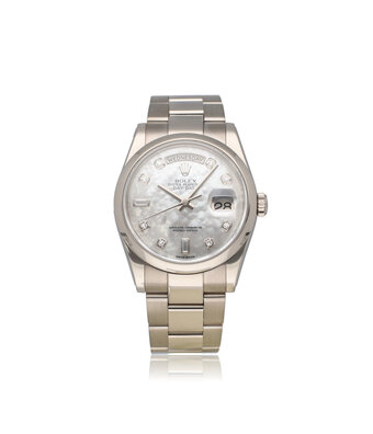 Rolex Day-Date 36 - 2012 B+P | white gold MOP - pearl diamond - baguette domed Oyster