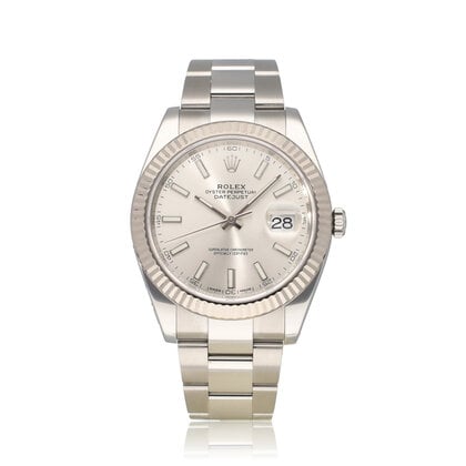 Datejust 41 NEW ROLEX SERVICE - 2018 B+P | steel - white gold silver index fluted Oyster