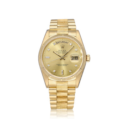 Day-Date 36 NEW ROLEX SERVICE - 1988 | yellow gold bark diamond - baguette tight President