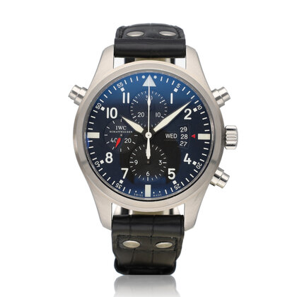 Pilot's Watch Double Chronograph 46 NEW IWC STRAP - 2015 box + papers | steel black day -