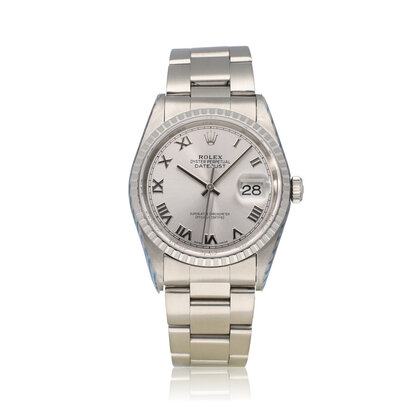 Datejust 36 NEW ROLEX SERVICE - 2000 B+P | steel grey roman ETB - engine turned Oyster