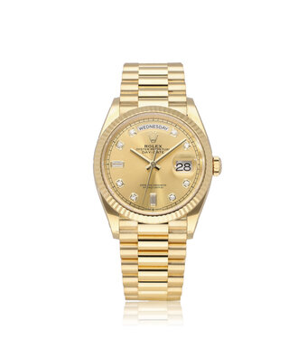 Rolex Day-Date 36 yellow gold champagne diamond President 2022 box + papers