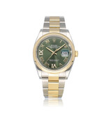 Rolex Datejust 36 2019 box + papers | steel - yellow gold green diamond roman Oyster B+P