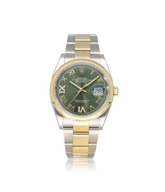Rolex Datejust 36 2019 box + papers | steel - yellow gold green diamond roman Oyster B+P