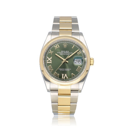 Datejust 36 2019 box + papers | steel - yellow gold green diamond roman Oyster B+P