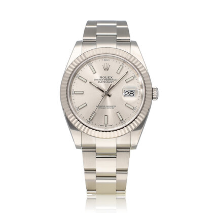 Datejust 41 steel - white gold silver index fluted Oyster 2022 box + papers