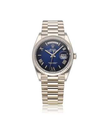 Rolex Day-Date 36 blue ombre / vignette diamond President 2025 box + papers