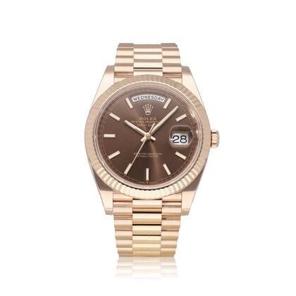 Day-Date 40 NEW ROLEX SERVICE - 2024 B+P | rose gold choco / brown President