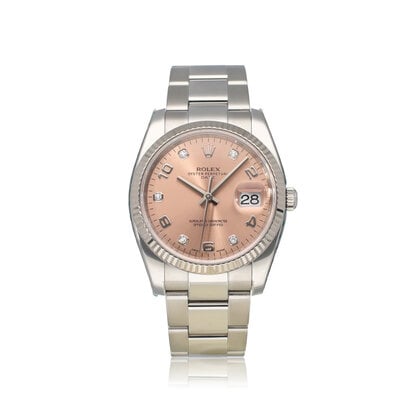 Date 34 34 NEW ROLEX SERVICE - 2012 B+P | steel pink - salmon diamond Oyster